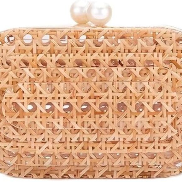 Geometric Pattern Woven Rattan Clutch - Versatile Evening Bag for Any Occasion - Picture 1 of 6